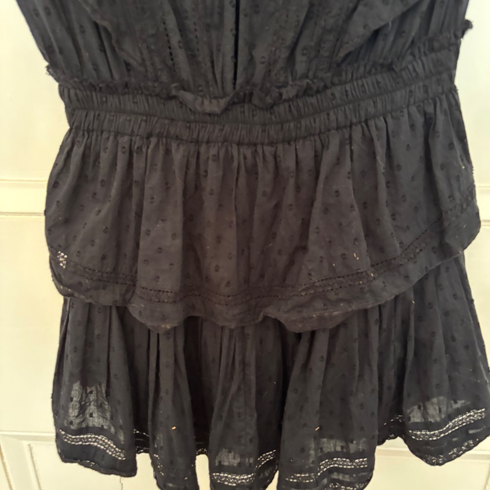 LoveShackFancy Black Eyelet Ruffle Mini Dress - Picture 6 of 14